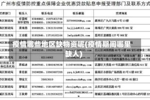 疫情哪些地区缺物资呢(疫情期间哪里缺人)